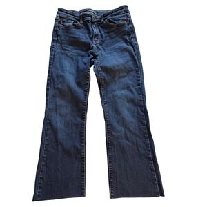 Judy Blue Crop Flare Jeans 11/30 Raw Hem 24.5" Denim Boho Retro High Stretch